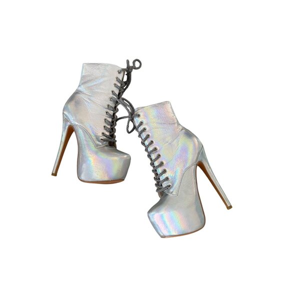 IRIDESCENT Silver Metallic Platform Heels Boots Size US 6 - Picture 4 of 12